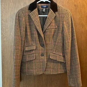 CHAPS Women's Checkered Blazer - Brown and Black with flecks of pink and orange.